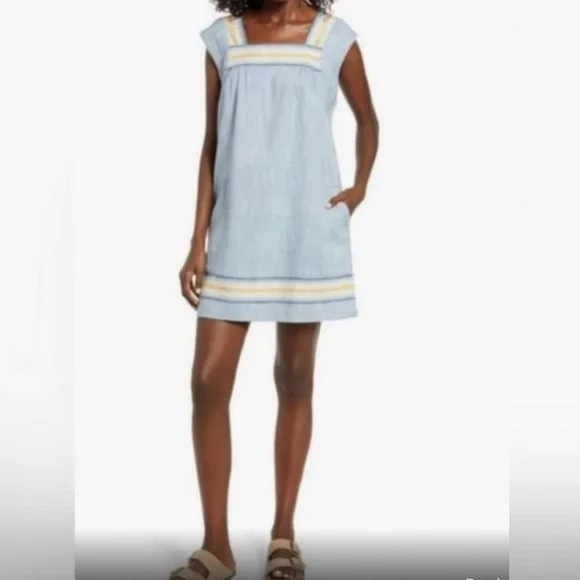 FAHERTY Halle Square Neck Denim Dress - L - Picture 1 of 6